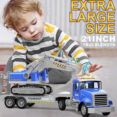 Miniatura 2 de Camión de transporte de juguetes para niños, 22 pulgadas, camión de transporte de juguete grande y camión excavador con sonido y luz, autos de