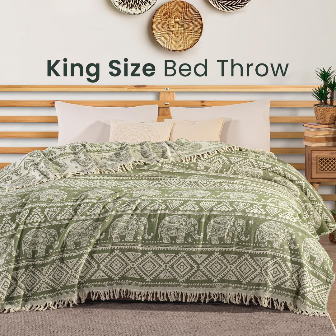 Milam London Coperta Boho, Copriletto King Size 220x240cm Verde Oliva | Copridivani 2 Posti, Coperte Boho, Copriletto King Size, Arredo Boho, Salvadivano