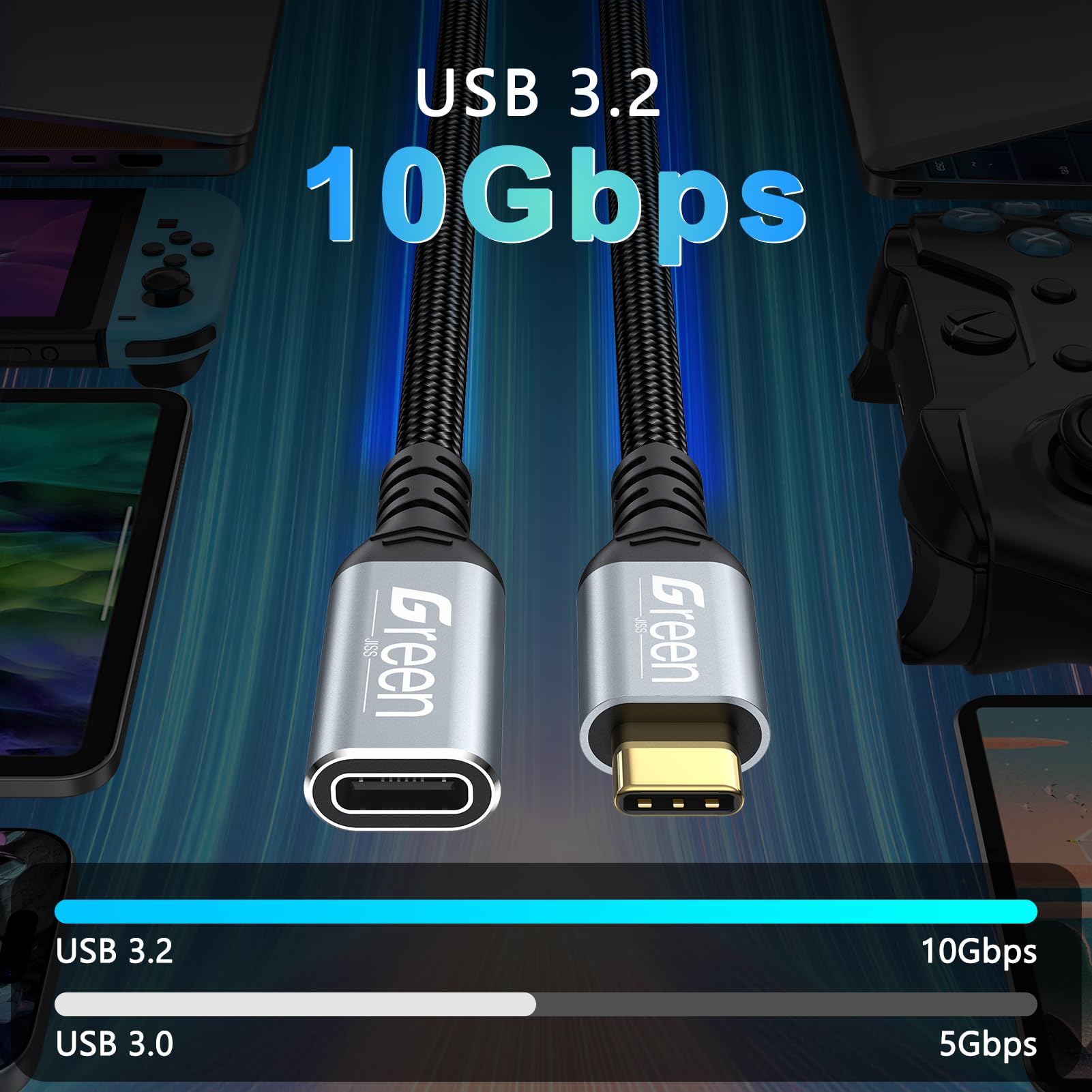 Cavo di prolunga USB C, 3 m 10 Gbps/USB3.2 trasferimento rapido USB tipo C Extender 100 W ricarica compatibile con iPhone 16 15 Pixel PSVR2/USB C Hub/MacBook Air M2 Pro/iPad/XPS Surface Book Charger e