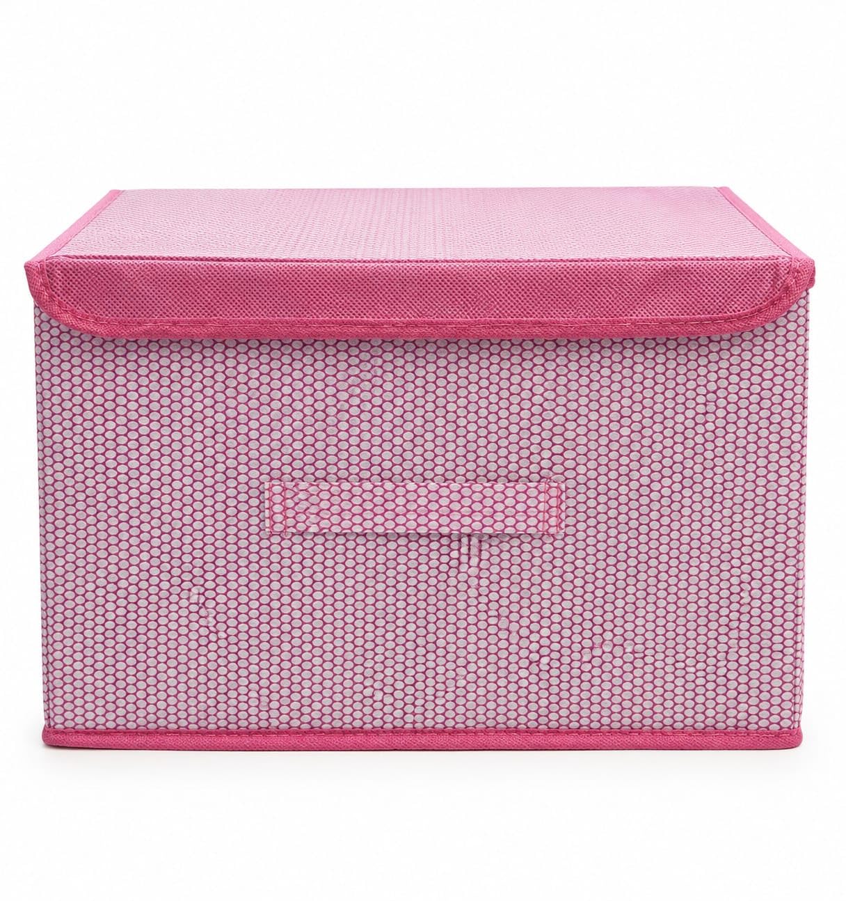 Foldable Storage Box with Lid | Large Non-Woven Fabric Organizer Bin for Clothes, Blankets, Toys, Books & Wardrobe Storage | Dustproof Home Storage Basket with Handle | Pink Honeycomb Design-image-0