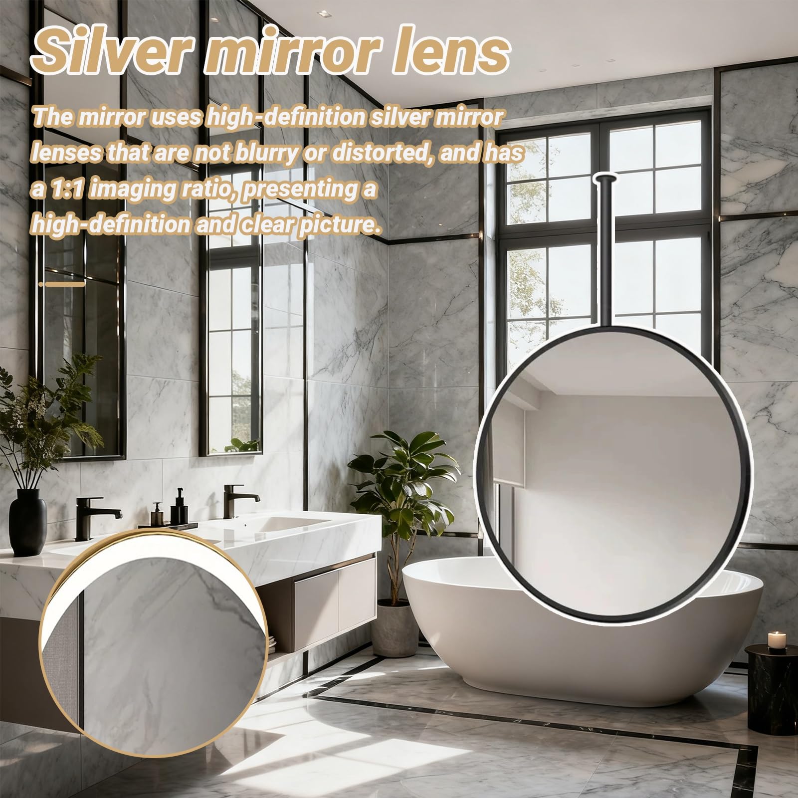 Specchio Da Bagno Rettangolare Da Soffitto Con Luce LED Specchio Vanity 3 Temperature Colore Trucco Antiappannamento Intelligente(Black,60cm/23in)