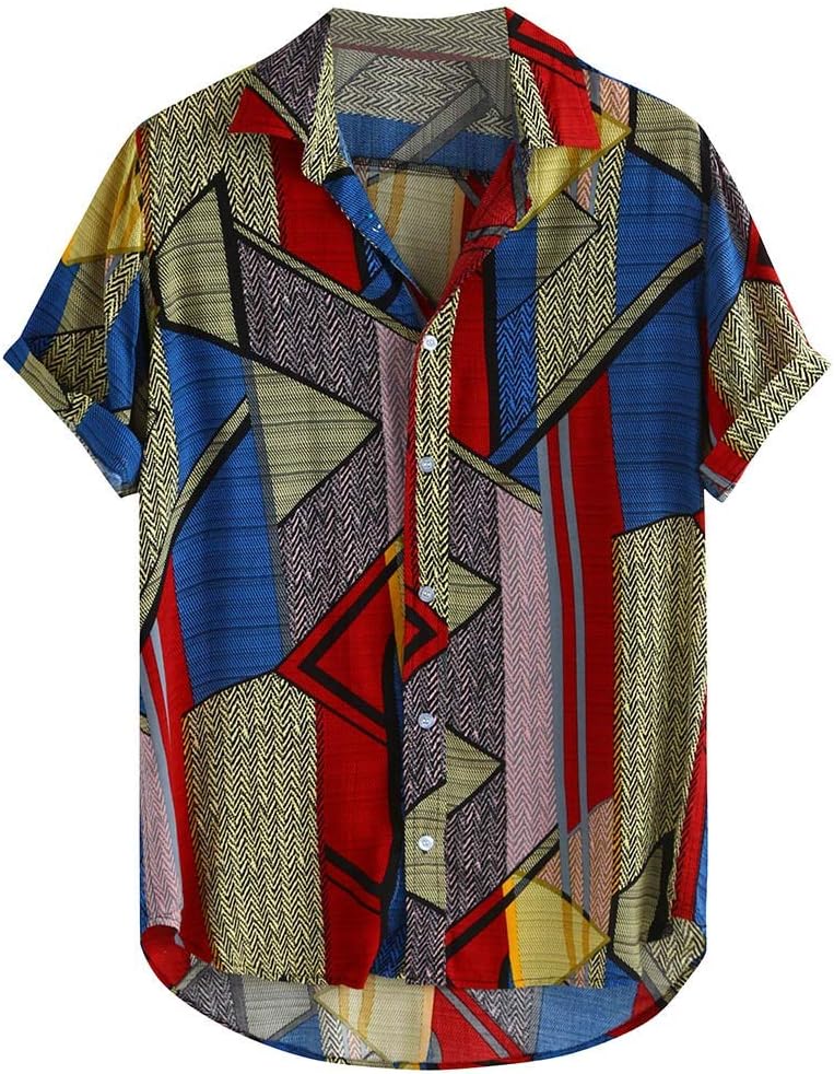 Starryflashing_Men T-shirt and CoatMen Fashion Short Sleeve Shirt Tops, Male Color Patchwork Printed T-shirt Blouse Tunic Tops Summer Loose Buttons Casual Sweatshirt Tops - XL - Green