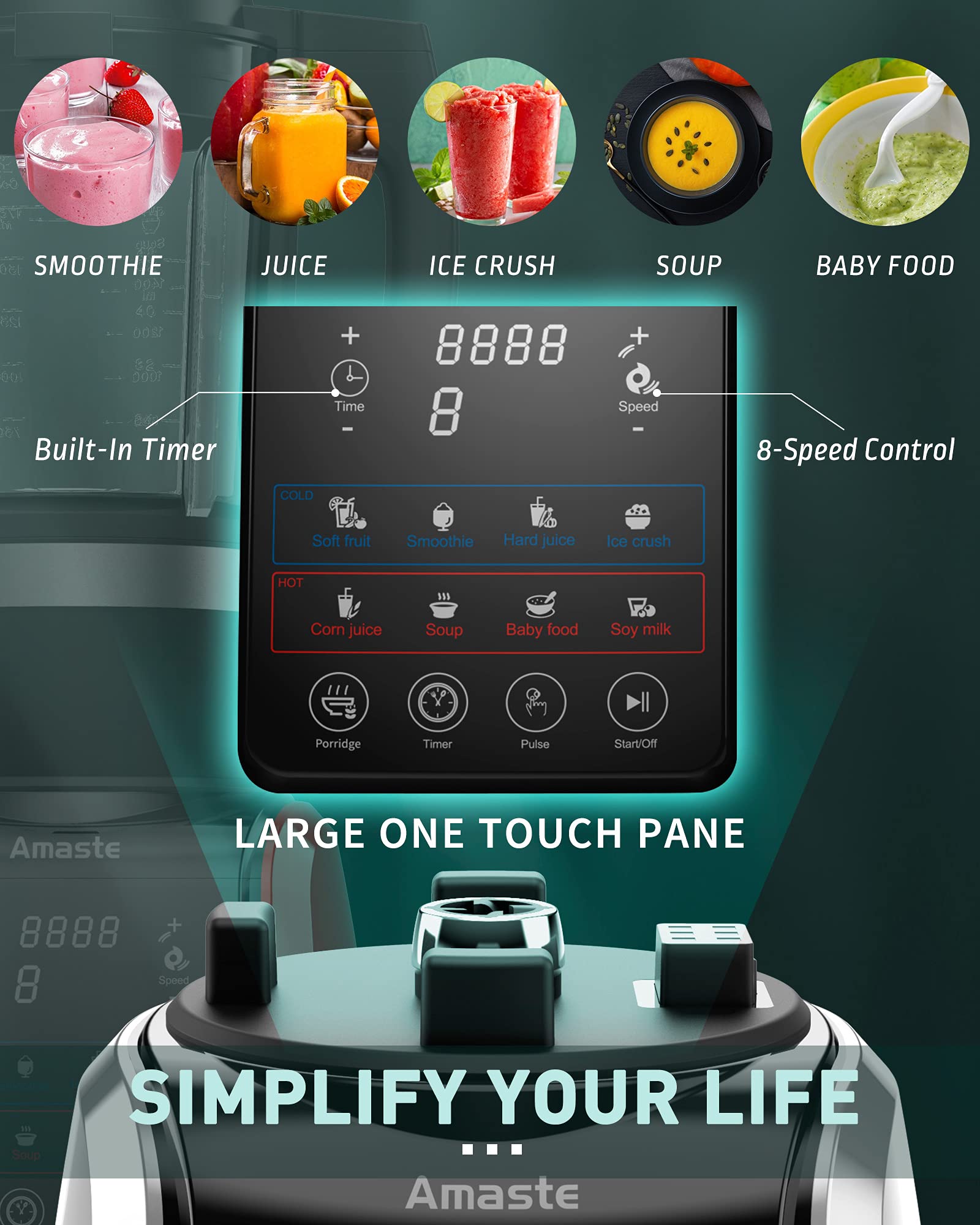 Amaste Blender for kitchen, Glass Blender for Shakes and Smoothies