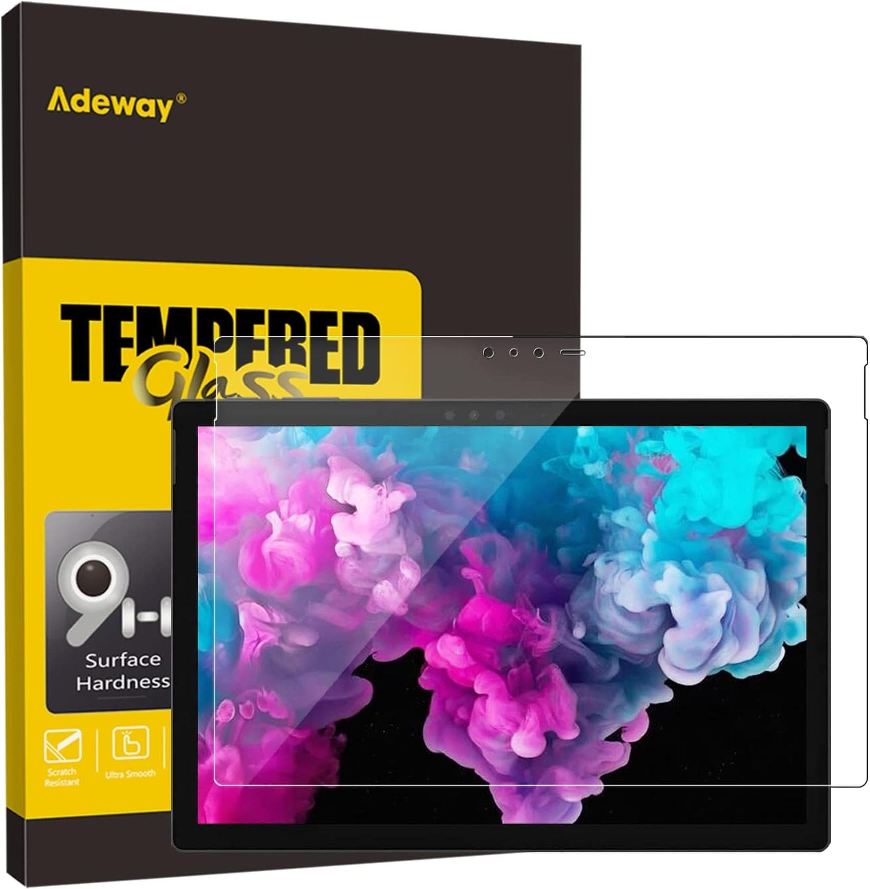 Adeway Screen Protector for Microsoft Surface Pro 6/5 / 4 (12.3 Inch)- Compatible with UAG Rugged Case,Precise Cutouts,9H Tempered Glass,Scratch Resistant,Easy Installation