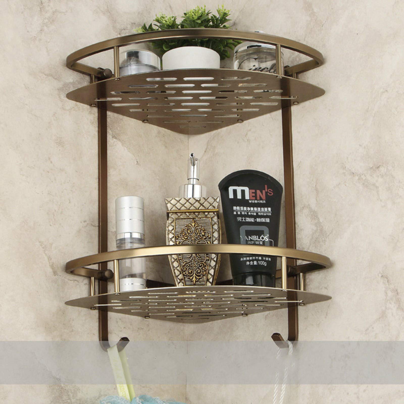 Opbergrek Hoek Douche Messing, Badkamer Hoekplank Mand Organisator Opslag Roestvrije Metaal, voor Keuken & Badkamer Accessoires, Inclusief Schroef, Antique Bronze