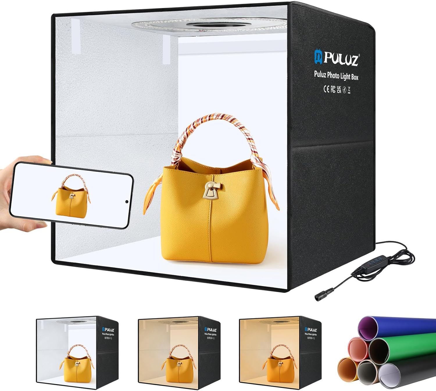 Light Box Photography 20x20in, PULUZ Portable Photo Studio Light Box with 160 LED Lights ＆12 Color backdrops Professional Photography Lighting Tent Kit for Big Product Photography Lightbox