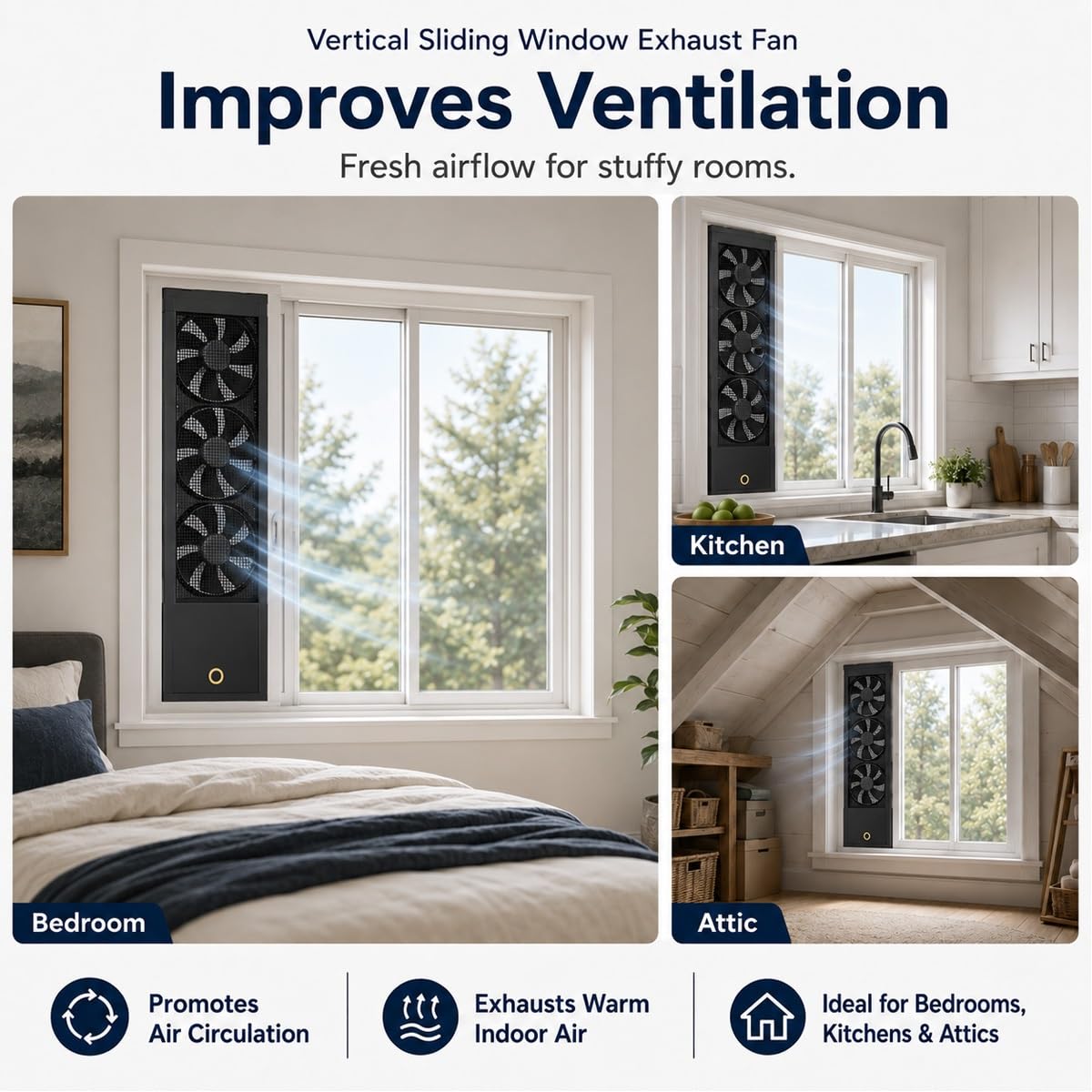 Genérico Extractor de ventana para ventanas correderas, ventilador vertical con velocidad regulable e instalación sin herramientas para cocina, baño, oficina y ático