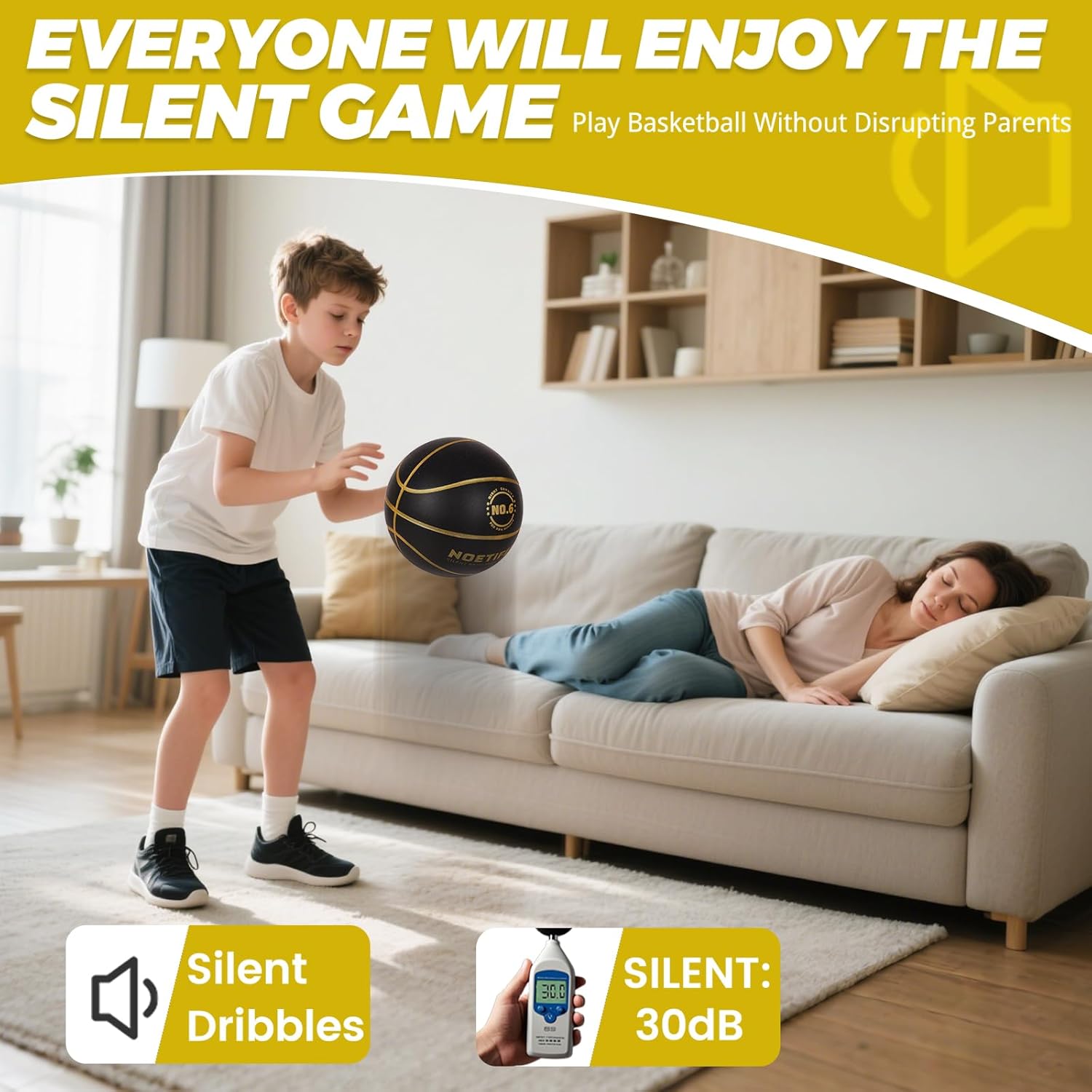 Upgraded 580g Weighted Silent Basketball, High-Density Quiet Indoor Training Ball with Gift Box, Real Bounce Soft Material, Ideal for Home & Apartment Dribbling Practice