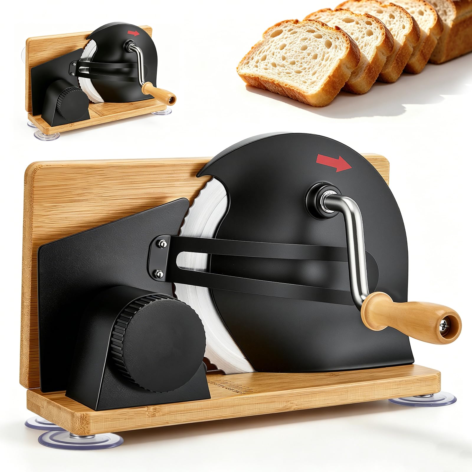 Cortadora de pan, plegable, manual, acero inoxidable 304, cortador de todos, grosor de disco ajustable, cortador de pan para queso, pan y verduras (negro)