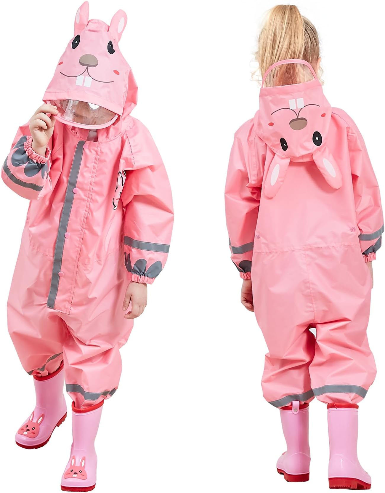 SSAWcasa Toddler Rain Suit, Kids Muddy Play Buddies One Piece Hoodie Rain Jacket Coat Poncho Gear Coverall Baby Girl Boy