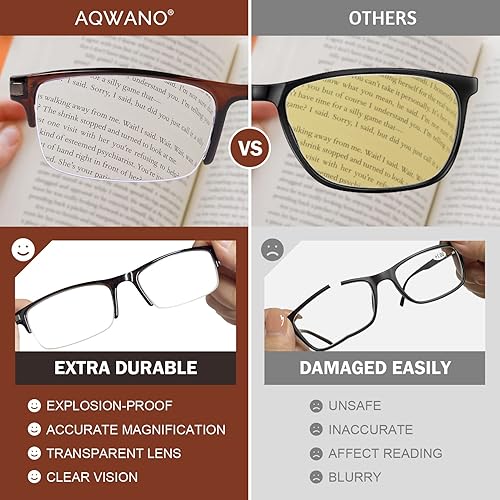 Miniatura 7 de AQWANO Paquete de 4 lentes de lectura de medio marco para hombres y mujeres, con bloqueo de luz azul, calidad elegante, clásica, antirreflejos,