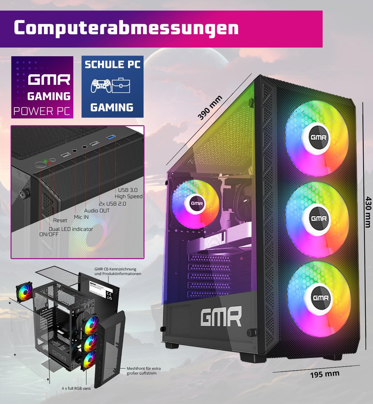 GMR AMD Ryzen 5 2600X, AMD Radeon RX 580 8 GB, 16 GB de RAM, 1000 GB SSD, A320 placa base - Potente PC Gaming para jugadores con Windows 11 Pro y fuente de alimentación de 500 W