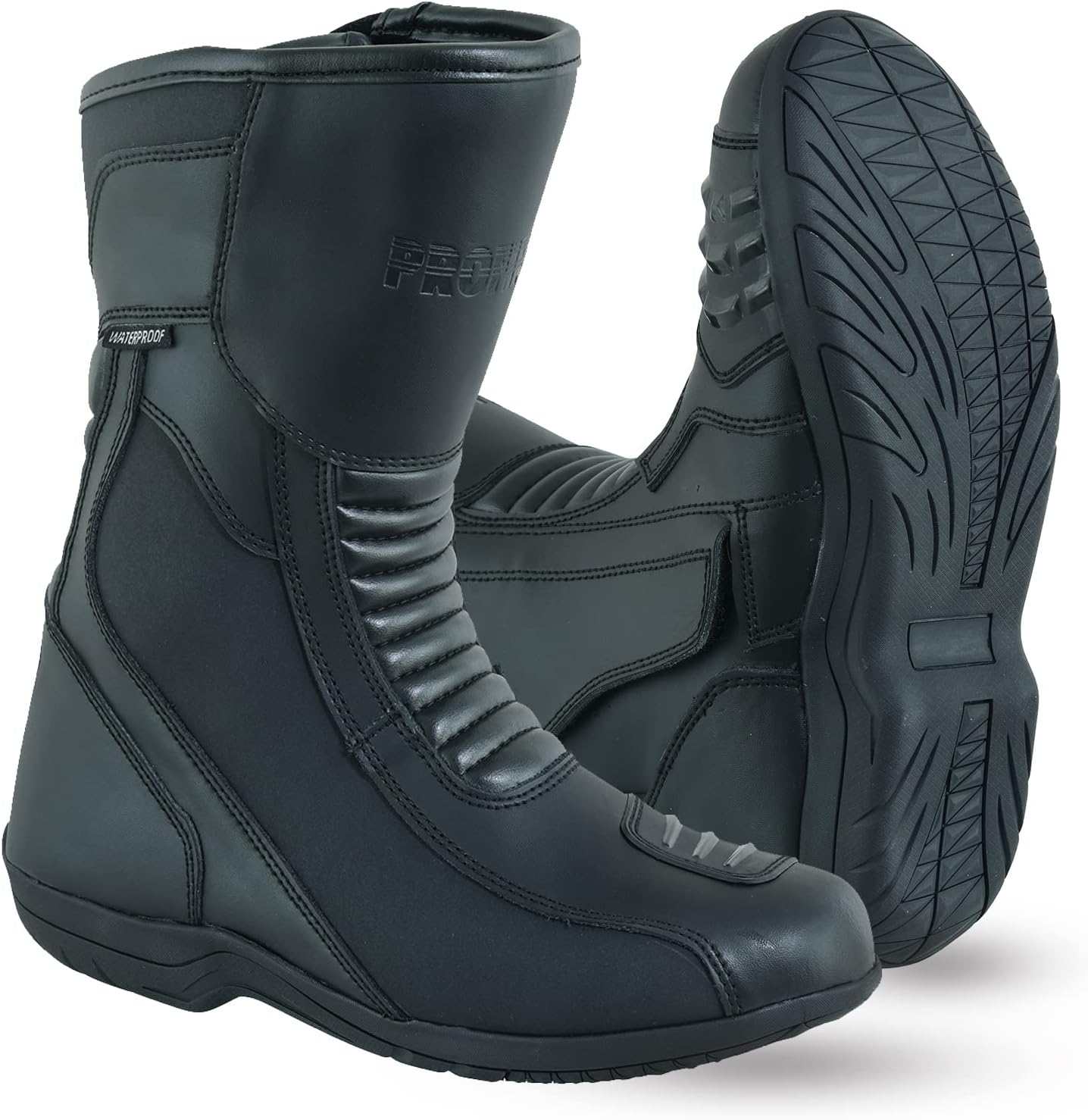 PROFIRST Full Leather High Ankle Mens Motorbike Armoured Boots Anti Slip Rubber Sole Motorcycle Waterproof Cruiser Boot Shoes