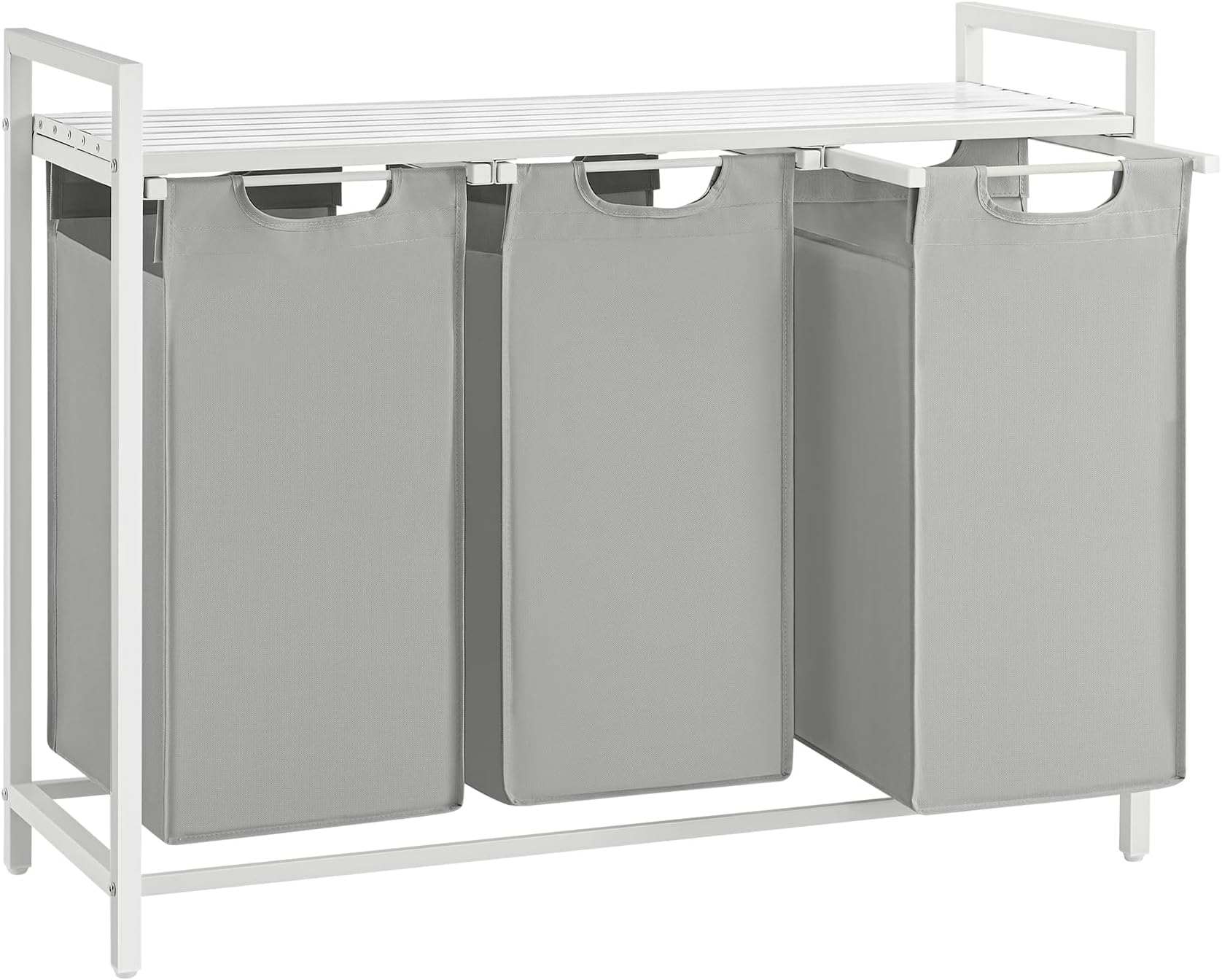 VASAGLE Laundry Hamper, Laundry Basket, Laundry Sorter with 3 Pull-Out and Removable Bags, Shelf, Metal Frame, 3 x 10.6 Gallons (40 L), 36.4 x 13 x 28.4 Inches, Dove Gray and Cloud White UBLH301W03