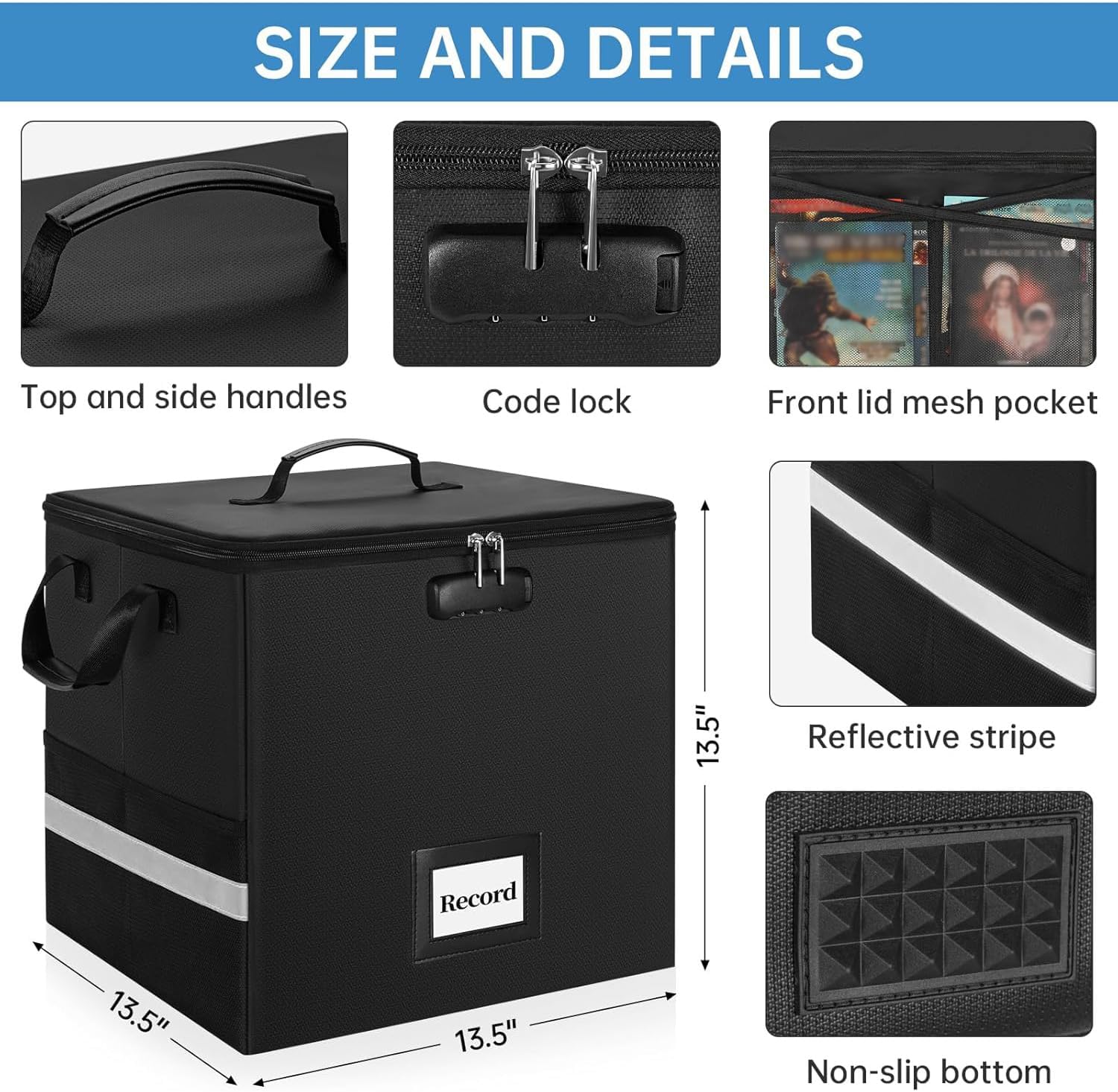 IBVIVIC Fireproof Vinyl Record Storage Box, Record Storage Organizer with Lock Fireproof Record Case for 100+ 12-Inch Vinyl Records Large Capacity File Storage Organizer, M