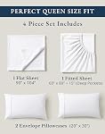 Lane Linen Sheets Queen 100% Organic Cotton Bed Sheets 4Pc - White | GOTS Certified, 4pc Set, 15" Pocket, Percale Weave, Highly Breathable, Machine Washable, Cold Wash Safe, New Home Gift