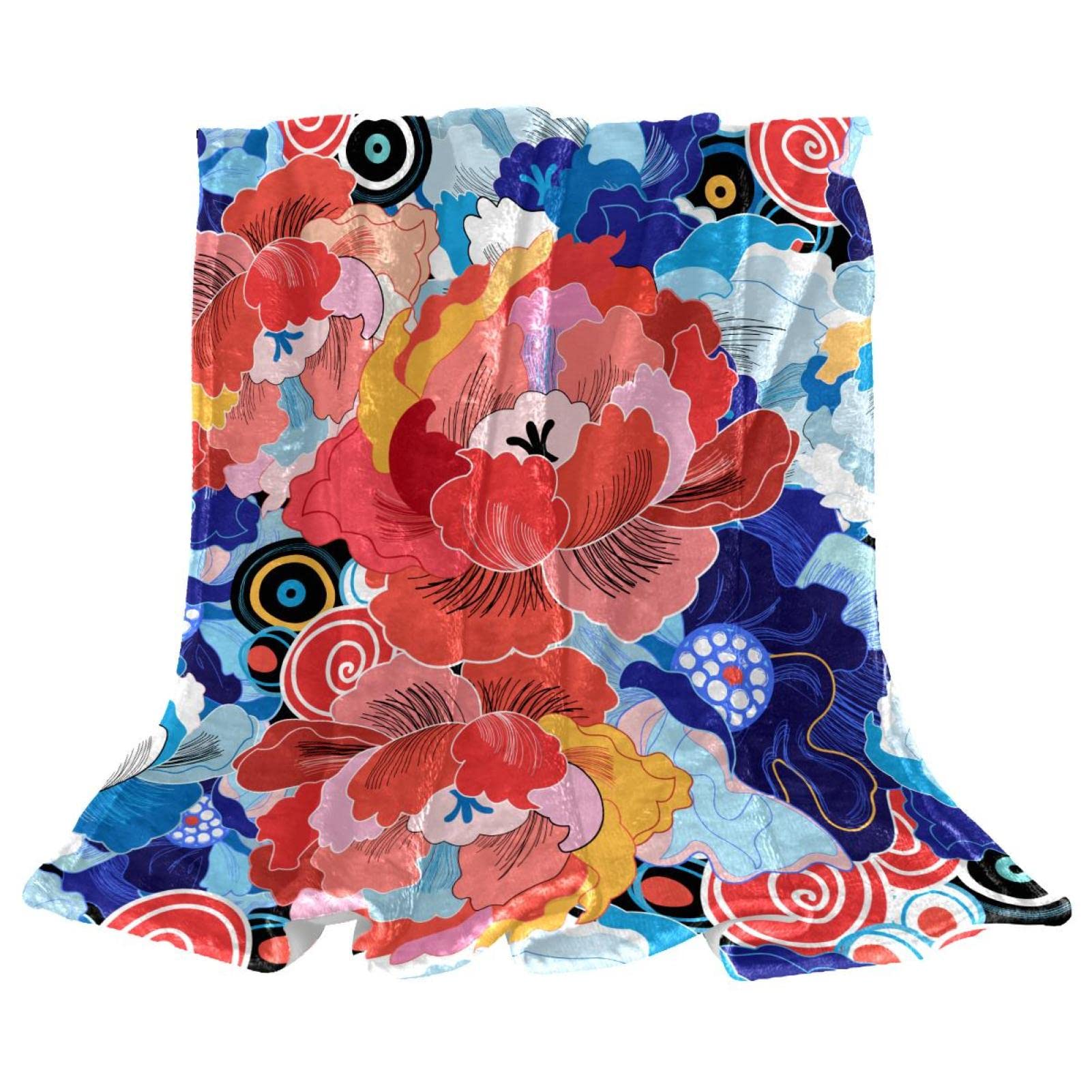 カラフルな花柄のひざ掛け Amazon｜毛布 ブランケット 抽象的 花柄 カラフル 大柄 印刷