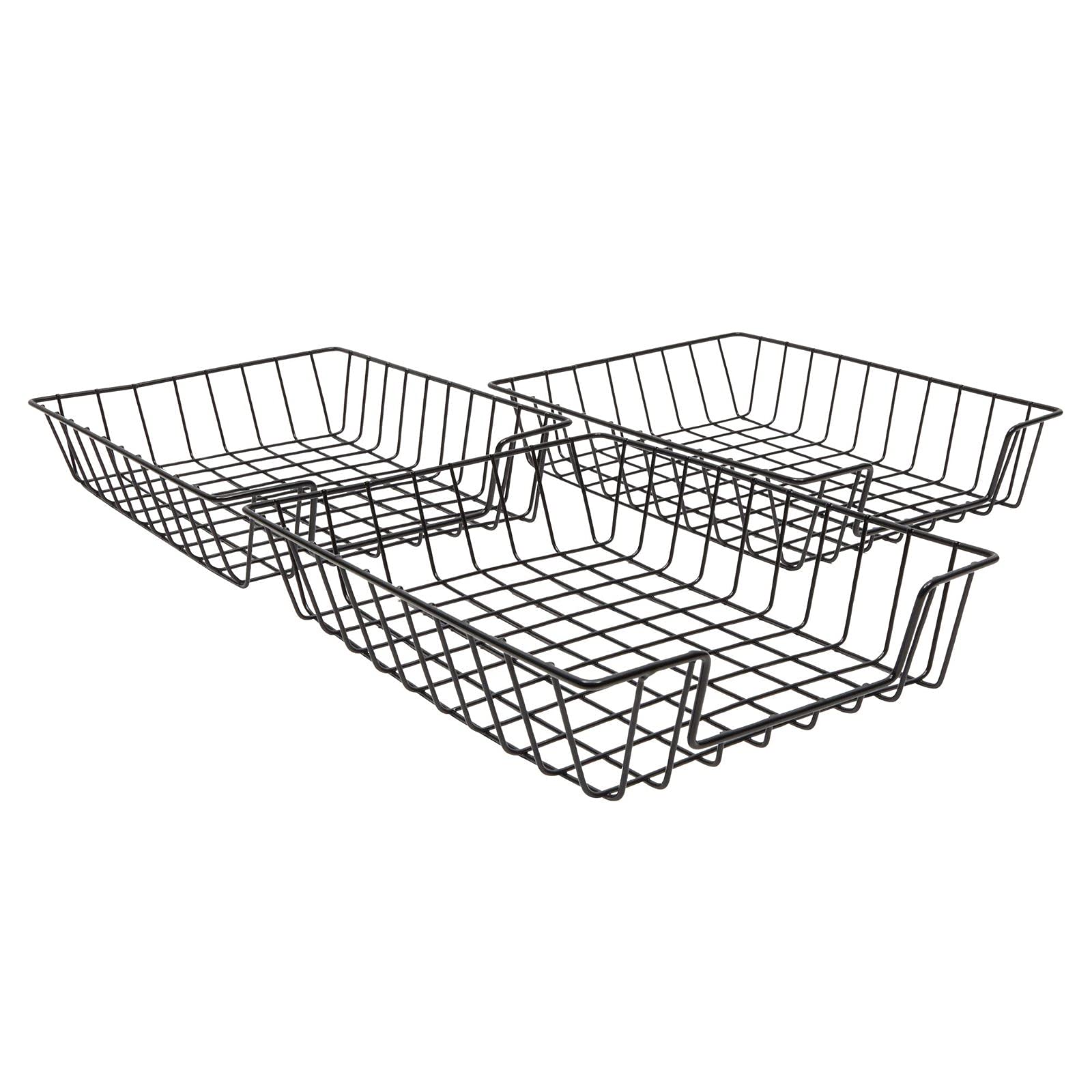 Wire Desk Tray Organizers per carta formato lettera, cesti neri per aula (confezione da 3)