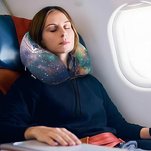 Miniatura 6 de ALAZA Galaxy Mandala - Almohada para el cuello de viaje para dormir, kit de viaje en avión con clip a presión y bolsa de almacenamiento