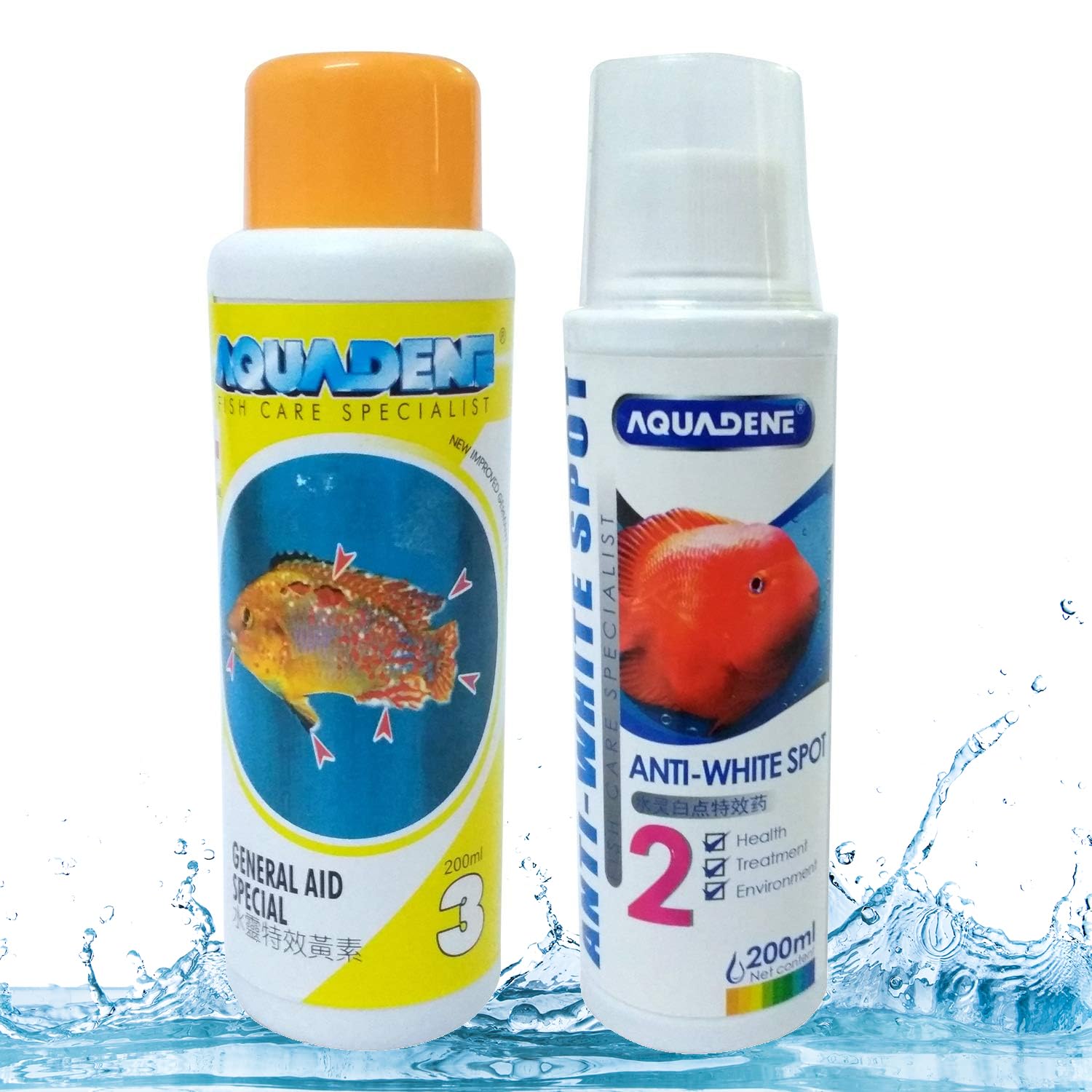 Jainsons Pet Products Aquadene Aquarium Fish Care Special Freshwater and Saltwater Effective Treatment for Fish Tank (200 ML, General AID, Anti White SPOT)
