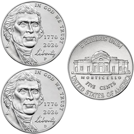 2026 P,D BU 250 Anniversary Semiquincentennial Jefferson Nickels US Mint Choice Uncirculated 2 Coin Set
