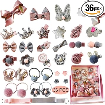 BILZERIAN CREATION 36 Pcs. Little Girl Hair Clips Cute Hair Bows Baby Elastic Hair Ties Hair Accessories Ponytail Holder Hairpins Set For Baby Girls [Pack - 1] (36 HAIR CLIP)