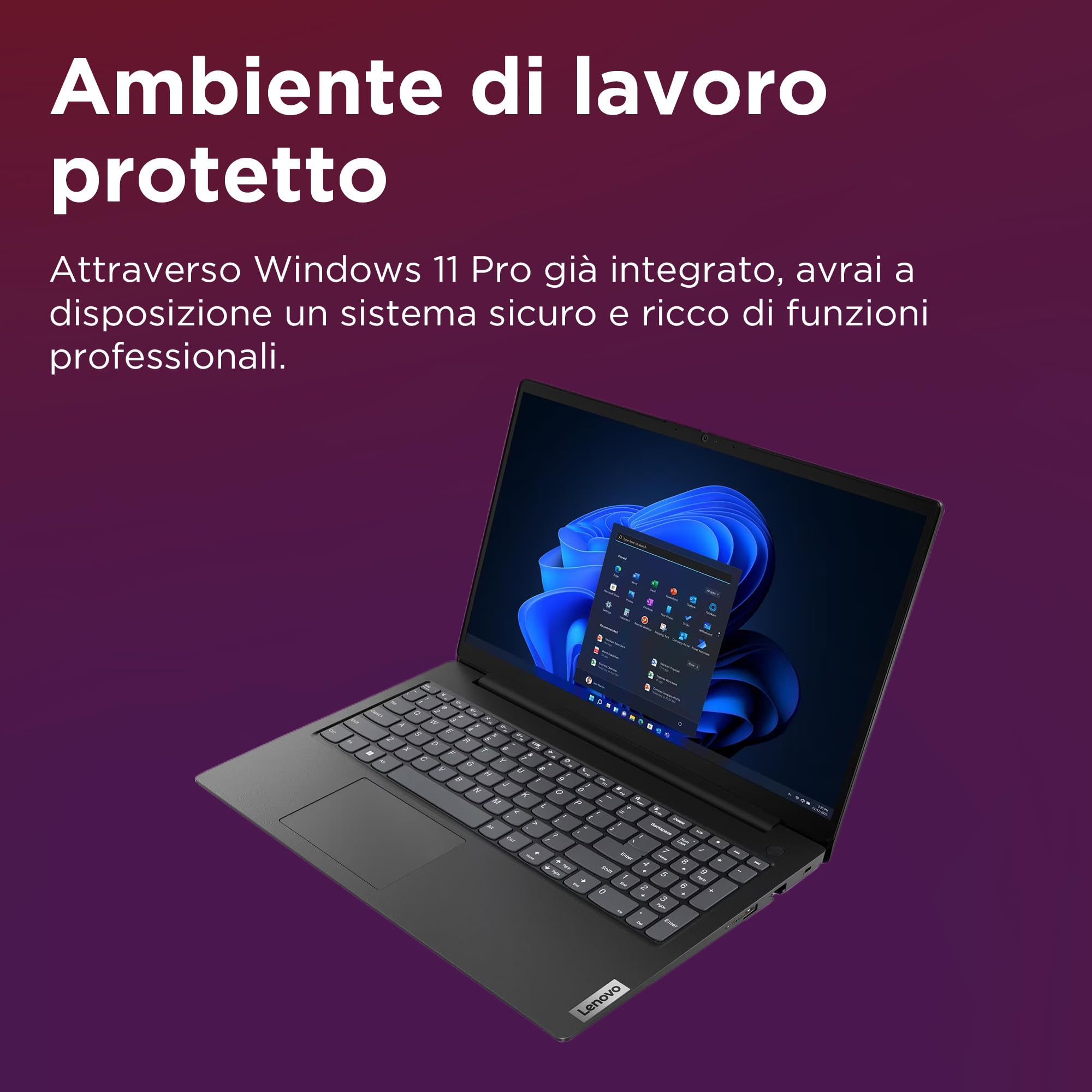 Lenovo V15 G4 AMN, PC portatile professionale 15.6" Full HD con processori AMD Ryzen 3, memoria RAM DDR5 8 GB e SSD ultra-rapida 256 GB, Windows 11 Pro – Nero