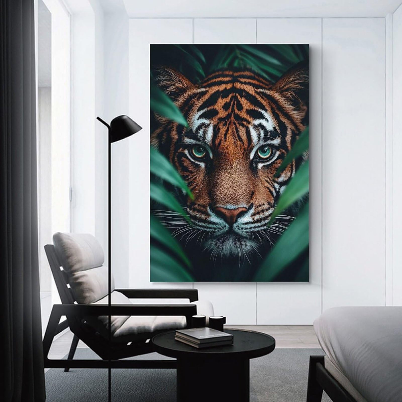 Junmoney Canvas Wall Art Tiger Portrait in The Jungle Foliage, 08x12inch(20x30cm), for Corridors, Hallways Or Apartment Entries, Decorative Canvas Styling for Entry Areas
