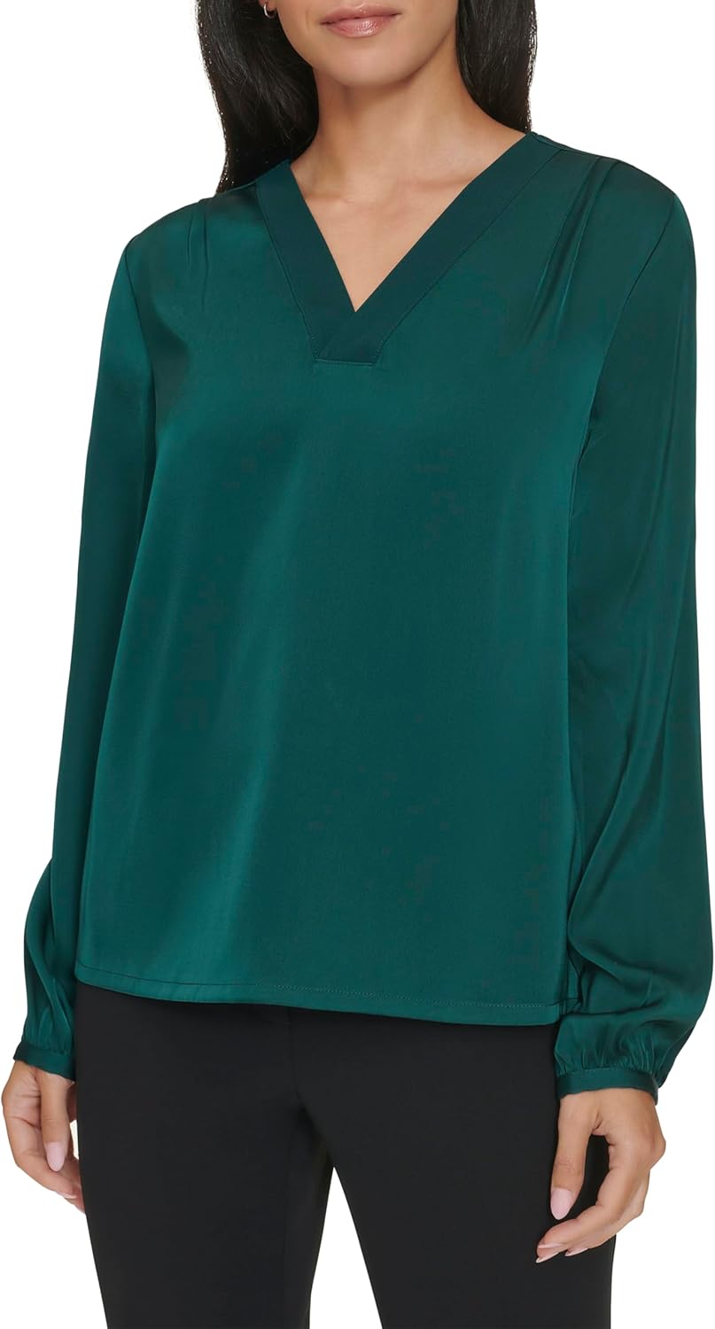 Calvin Klein Womens V Neck Long Sleeve Blouse - Image 5