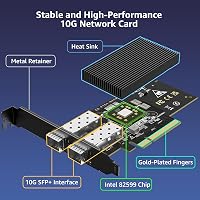 VIMIN 10Gb PCIe Hálózati Kártya Dual SFP+ Porttal, Intel 82599 Chip, 10Gbps Ethernet Adapter Windows/Linux/VMware Rendszerekhez, PCI Express 5