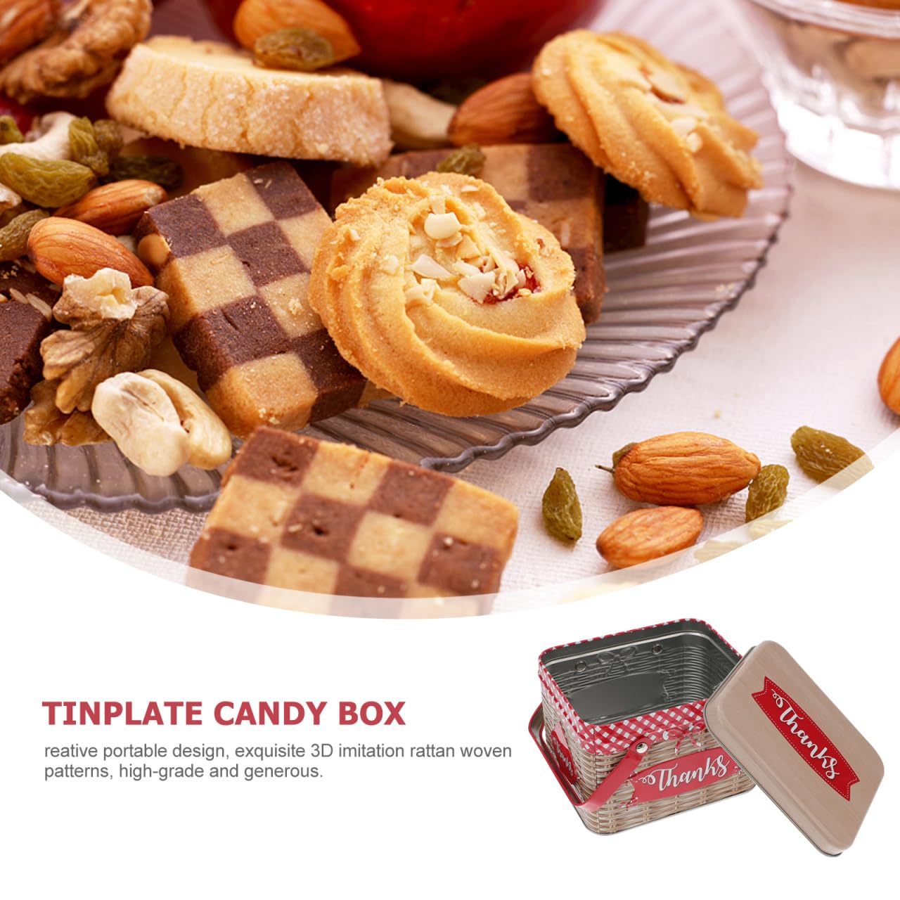 Boîte En Fer Rouge Avec Poignée En Imitation Rotin, Idéale Pour Stockage De Biscuits, Bonbons Et Petits Objets, 15.5 X 12.8 X 10.6 Cm
