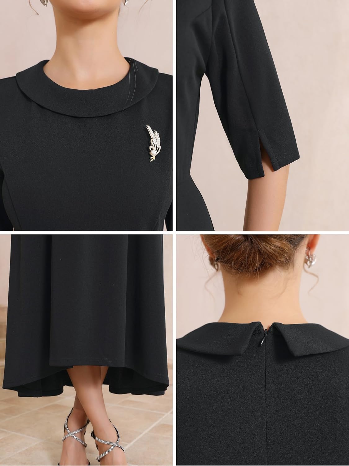 Women's Formal Dress Vintage Collared Half Sleeve Church Evening A-Line Dresses - Image 5