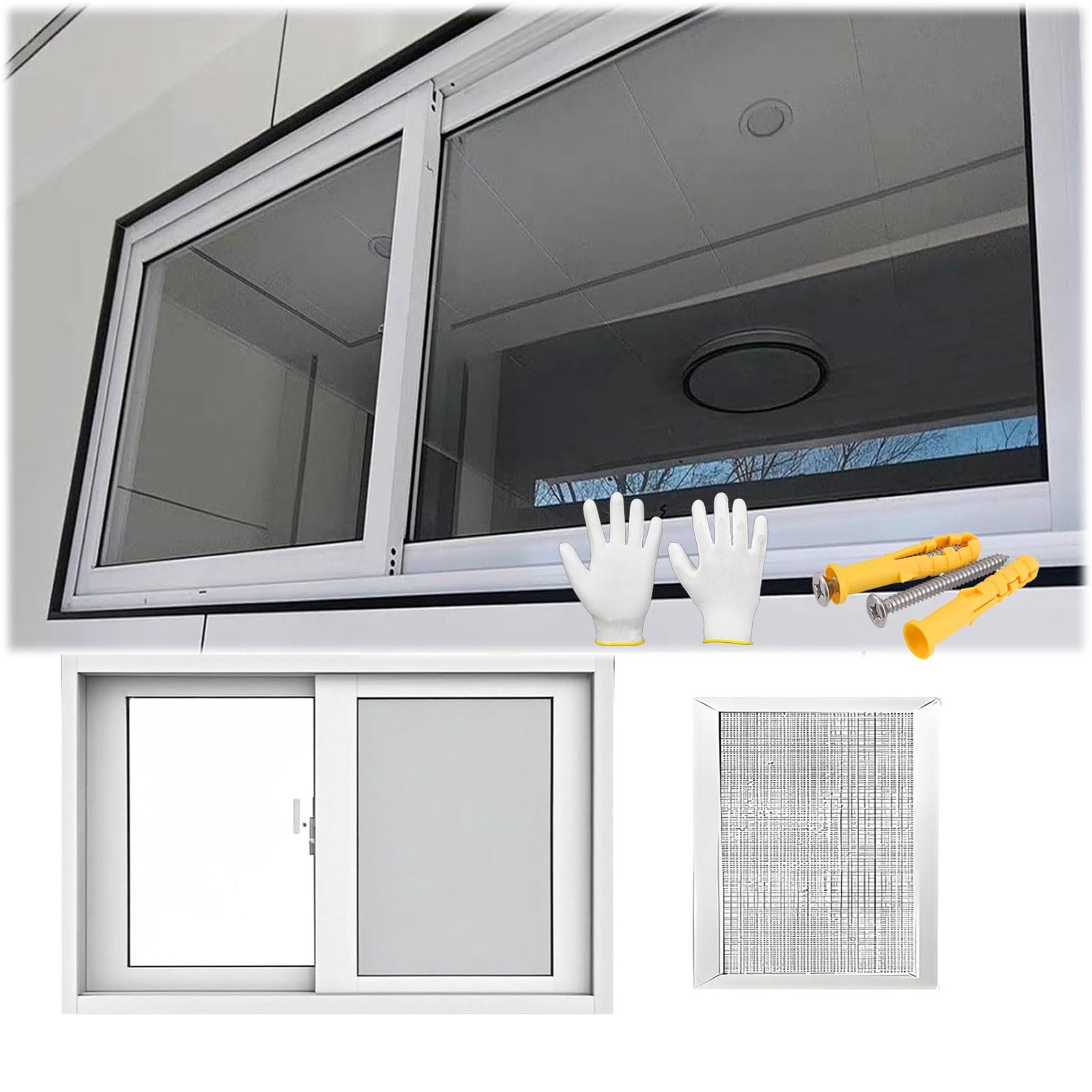 Basement Window, Mobile Home Windows Replacement, Aluminum Alloy Sliding Window with ScreenWindow, Shed Windows for Basement Bathroom Chicken Coops, White, Dark Gray(White,20x20)