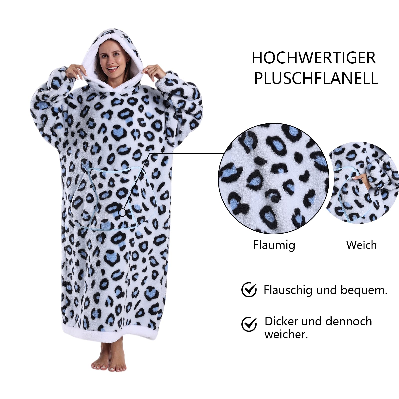 Ultra Weiche Hoodie Decke mit Ärmeln Warme Flanell Decke zum Anziehen für Zuhause Sofa und Bett, Kuscheldecke mit Kapuze