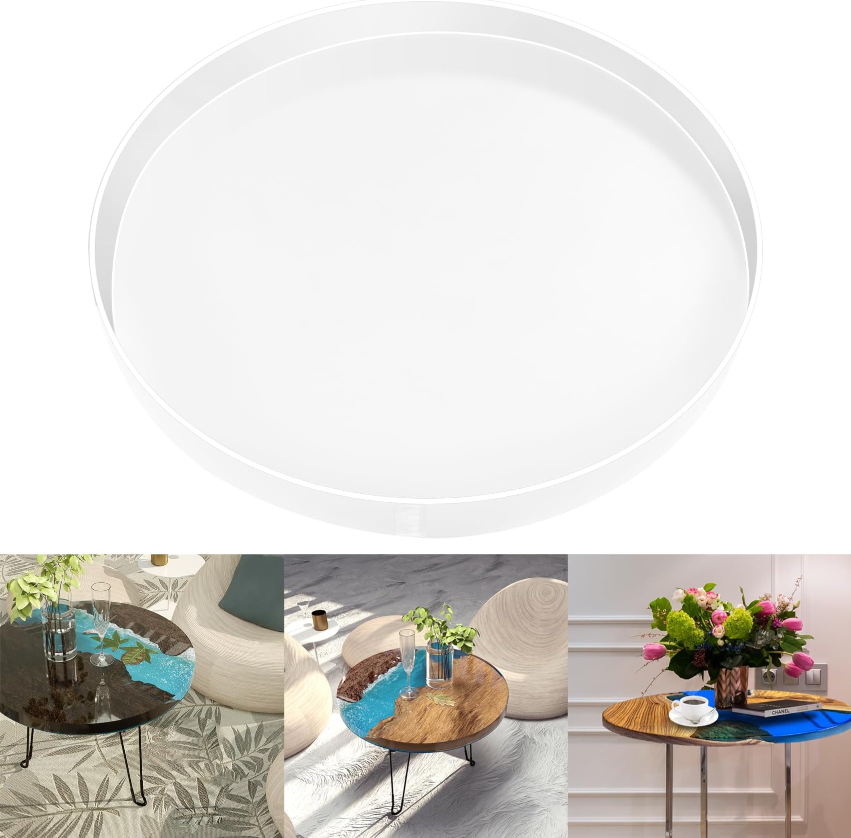 24" Large Resin Table Molds,Large Resin Mold Round Silicone,Epoxy Table Mold for Charcuterie Board River Table Coffee Table,Reusable Round Silicone Mold,Easy to Clean & Demold,DIY Art Home Decoration