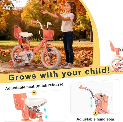 Miniatura 89 de Glerc Maggie Girls Bike, 12-20 Inch Kids Bike for 2-13 Years Old Children, Princess Style Kids Bicycle with Doll-Seat & Basket & Training Wheels,