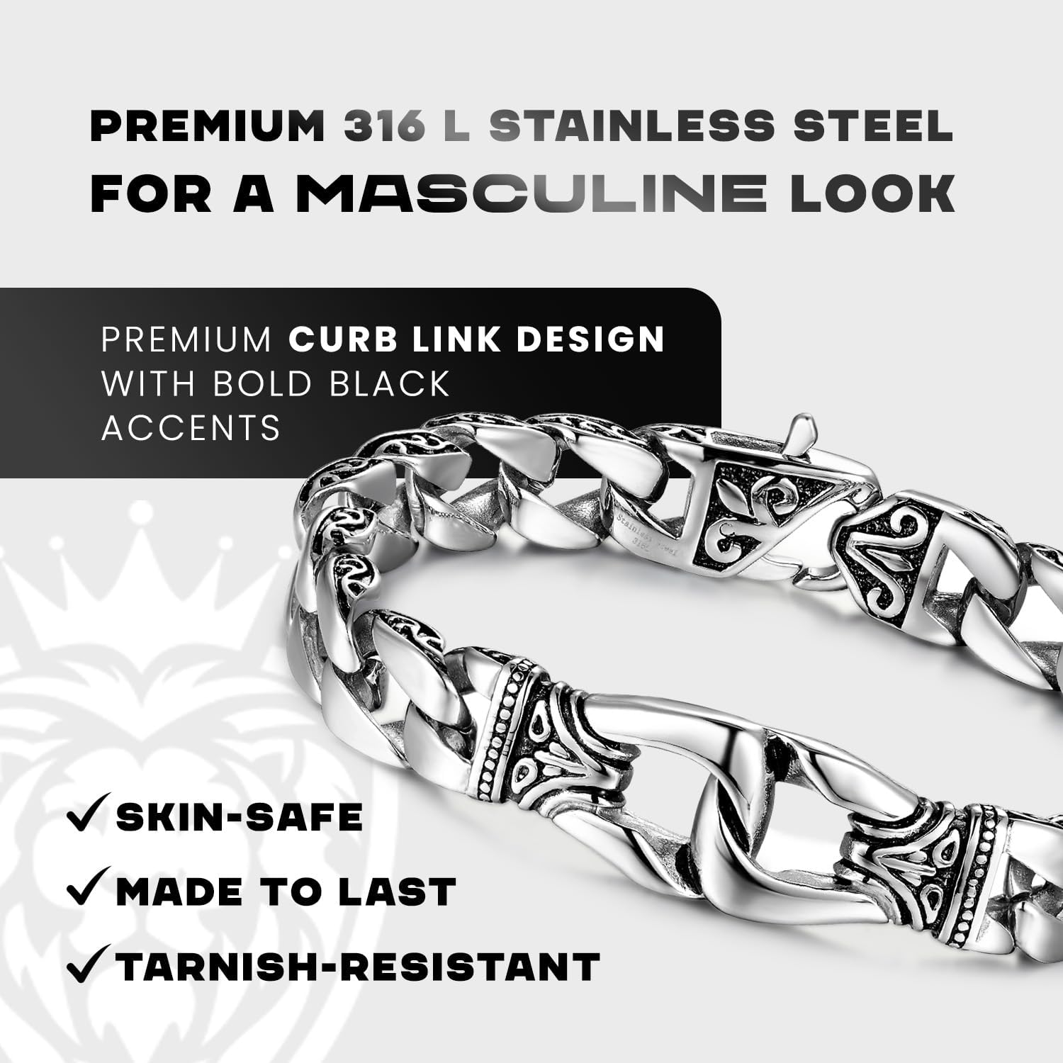 Men’s Link Bracelet Collection – Stainless Steel, Black & Silver Variations, Bracelet & Necklace Sets, 8.3–9" Length, Gift Ready