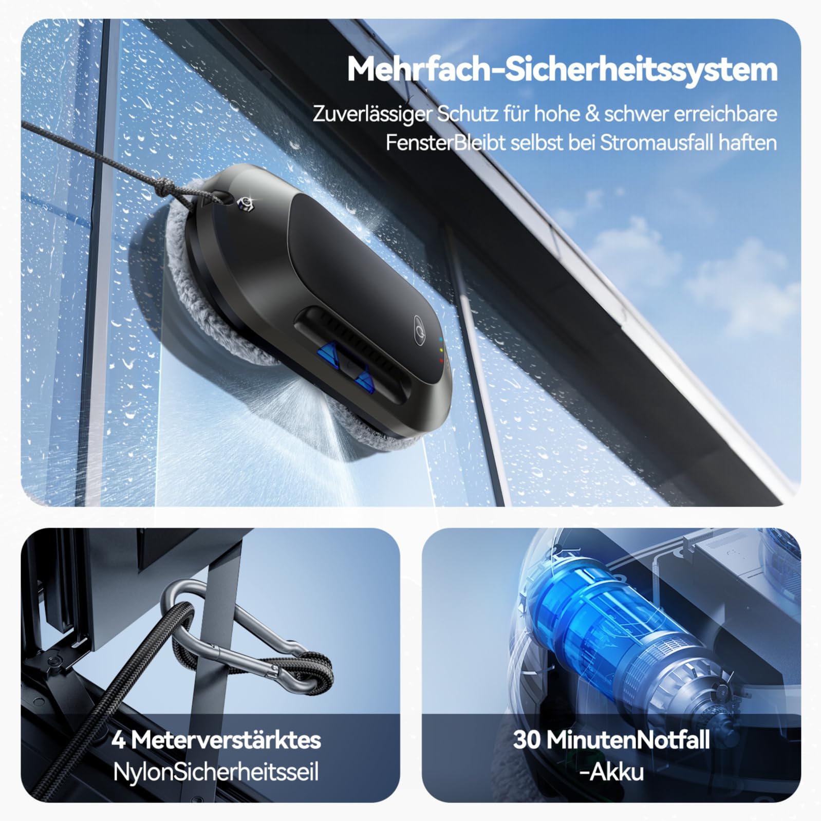 2026 Neu Fensterputzroboter mit Doppeldüsen-Sprühfunktion, 6000Pa Elektrischer Fensterroboter Für Fenster/Fliesen, <65dB, Starke Saugkraft, Intelligente Navigation, 3 Modes de Nettoyag, W23D