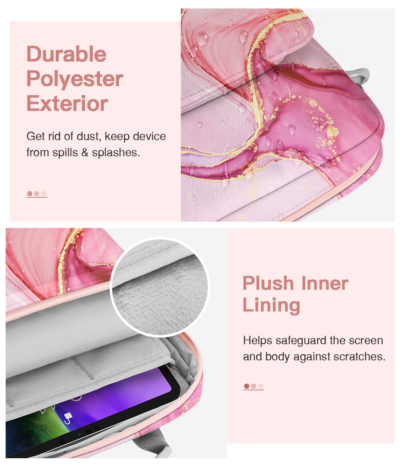 MoKo 9-11 pollici Tablet Sleeve Borsa Maniglia Custodia da trasporto con tracolla Adatto a 11 pollici iPad Air M3, iPad A16 2025, Pro 11", i-Pad 10/9/8/7th Gen, Tab S8/S9 11", Rosa nuvoloso