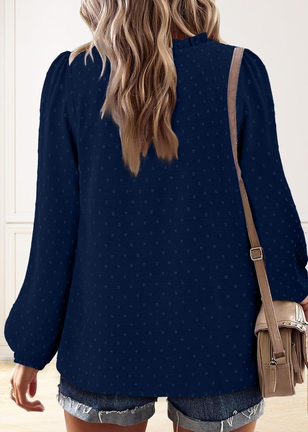 BETTE BOUTIK Women Boho Long Sleeve Shirts Dressy Casual V Neck Fall Fashion Tops Swiss Dot Flowy Blouses - Image 5