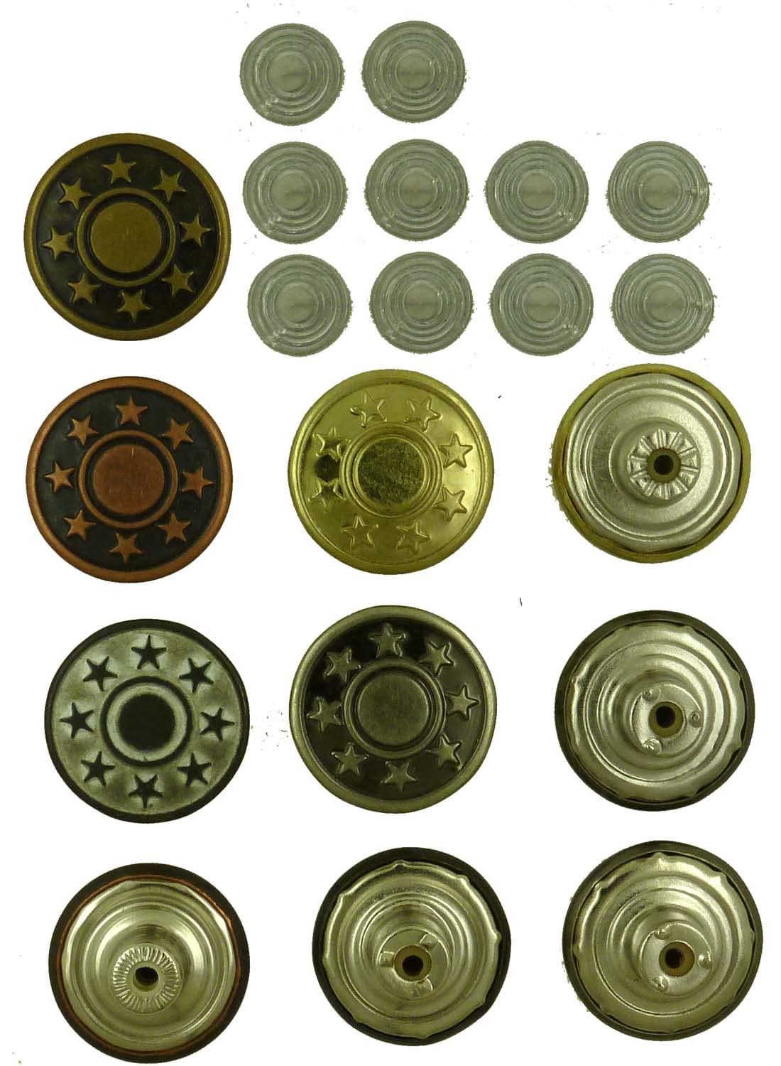 #1A Popular 17mm Bachelor Jean Buttons, Set 50 with Tool