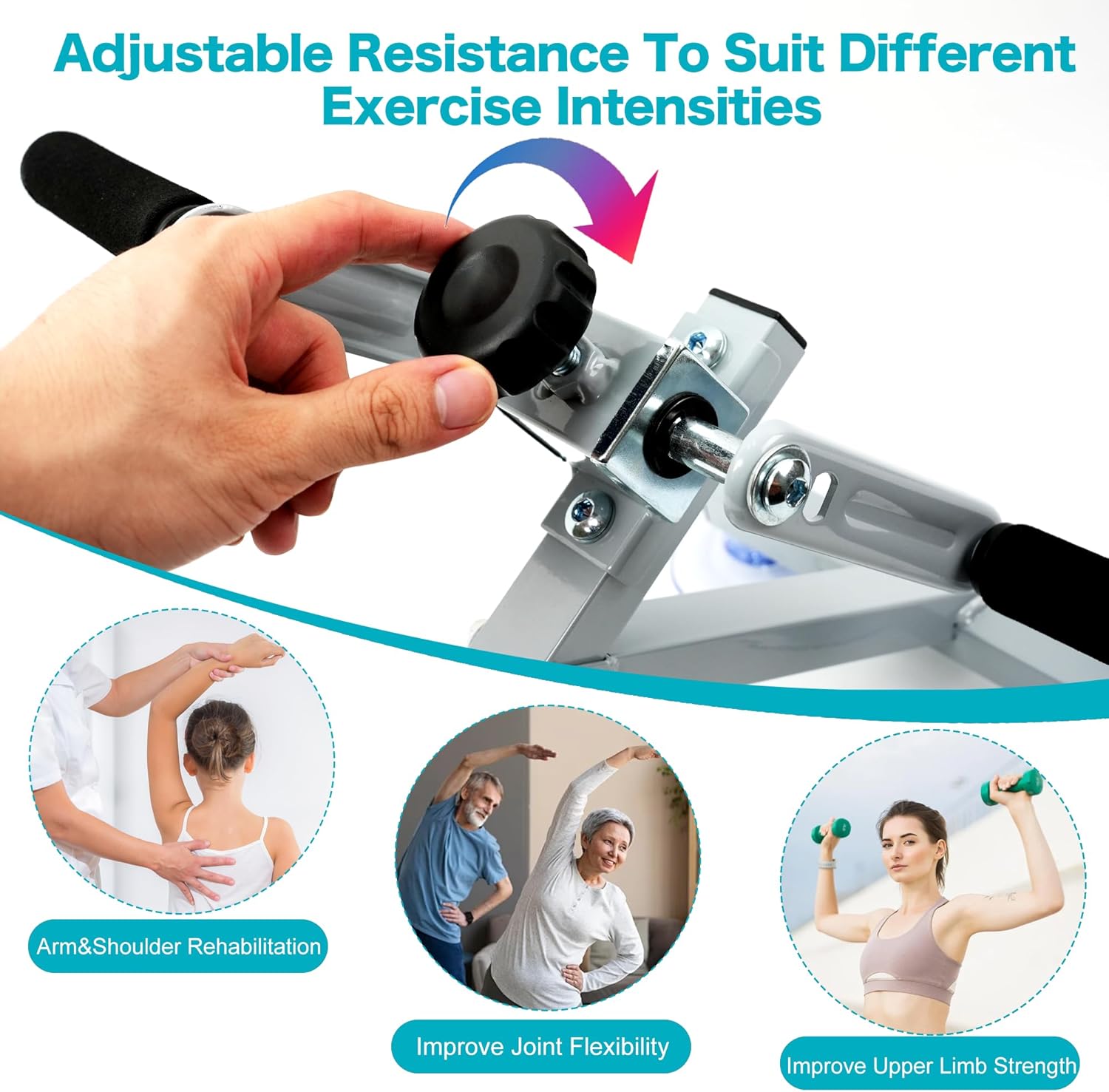 Arm Bike for Physical Therapy Table Top, Hand Cycle Exerciser Pedal for Seniors Upper Body, Portable Home/Office Stroke Rehab Equipment for Shoulder Wrist, Adjustable Resistance(with Extra Handle)