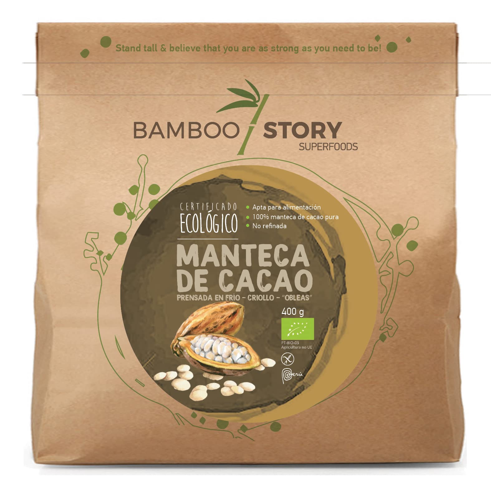 BIO | Manteca Cacao | BAMBOO STORY | 100% Perú | Prensada Frío | Criollo | 400g