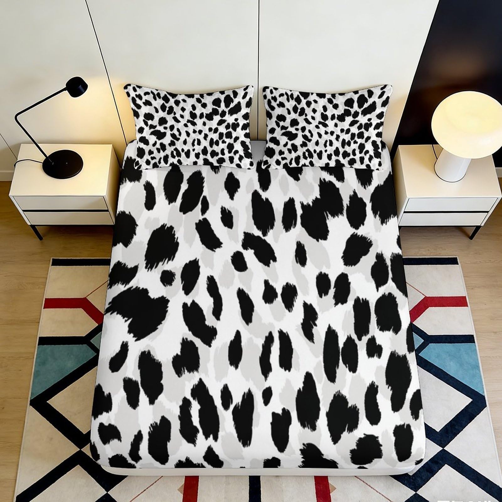 Jwndfkpvxzgl Style-7 3D Printed Cow Pattern Fitted Sheet Microfiber Soft Breathable Dalmatian Spots Mattress Cover For Bedroom Dorm Decor 90X200x25cm