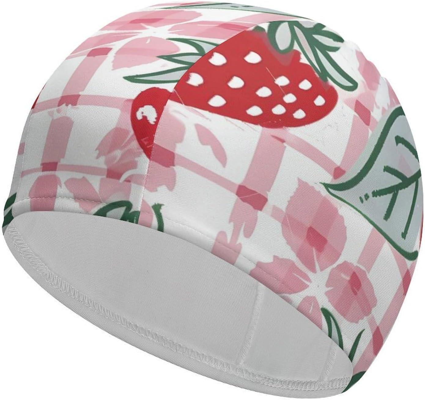 Strawberry Check Comic Style Womens Swim Cap for Men Adult Swimming Hat Curly Short Medium Long Hair