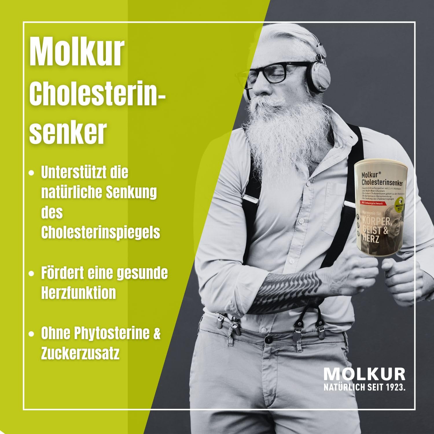 Cholesterinsenker Pulver – mit Hafer-Beta-Glucanen zur natürlichen Cholesterinreduktion – Herzgesundheit & LDL-Senkung – Erdbeergeschmack, Stevia, ohne Phytosterine