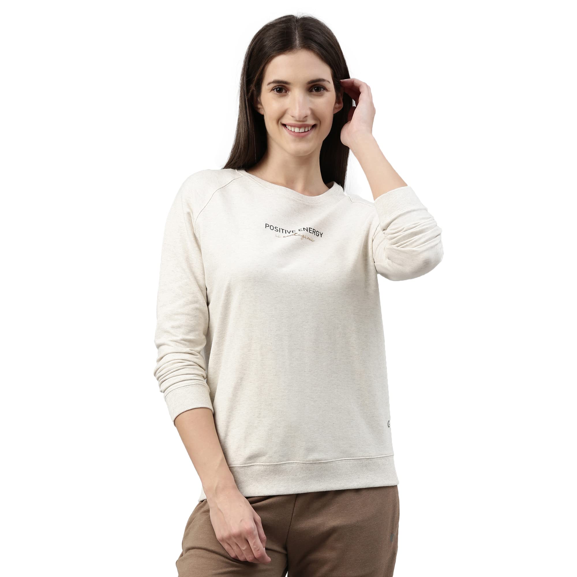 enamor E079 Crew Neck Stretch Cotton Basic Sweatshirt for Women with Long Sleeves-picture-27