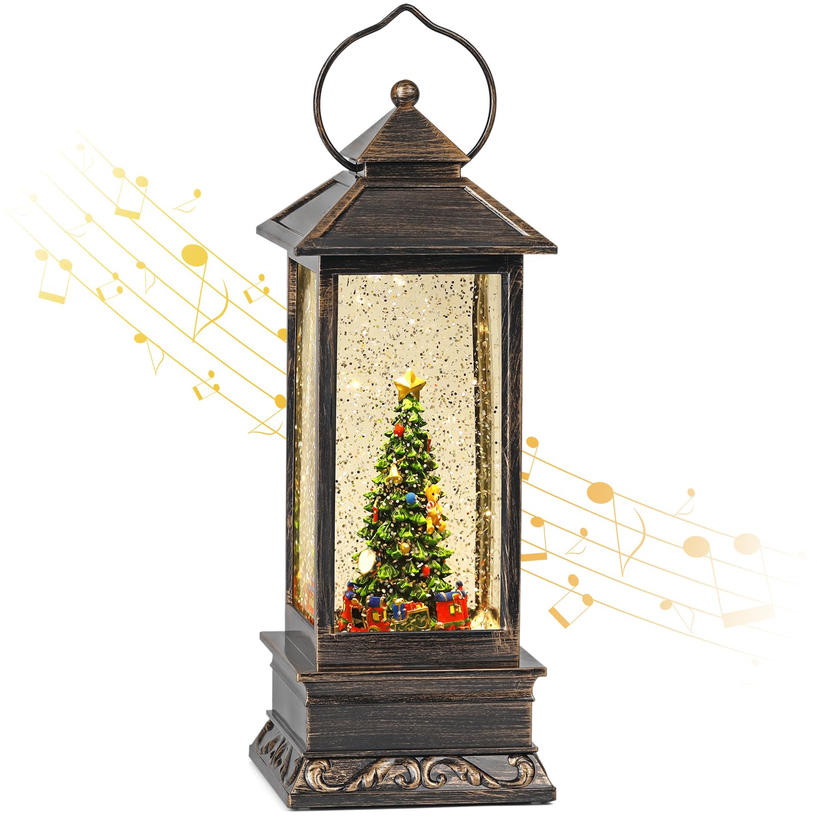 Christmas Tree Snow Globe, Lighted Glitter Musical Christmas Tree Snowglobes Decorations, Christmas Lantern with Music, Christmas Decor for Home