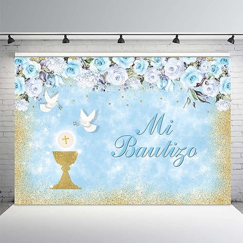 Miniatura 9 de MEHOFOND Mi Bautizo - Telón de fondo para niña, fiesta de bautismo, fondo de fotografía, decoración de pancarta dorada de bendición rosa, blanco,