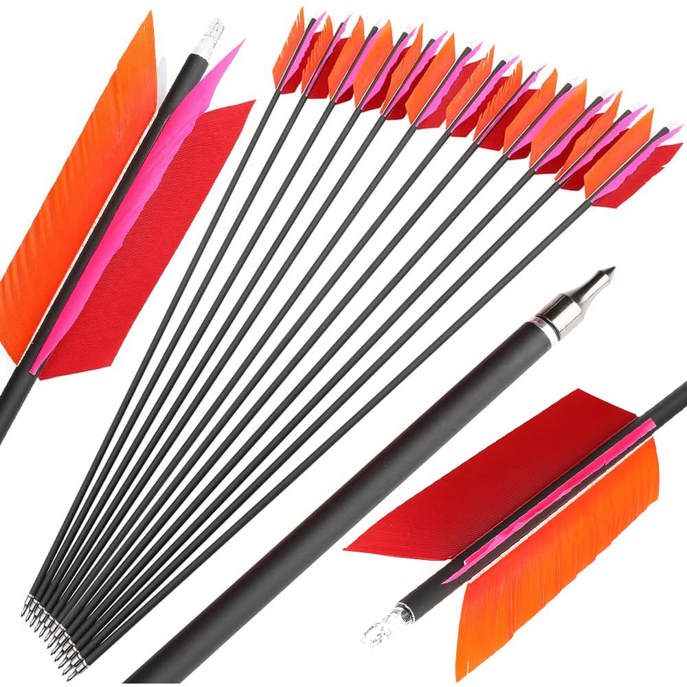 6/12pcs Bogenschießen Jagd Pfeile 30 Zoll Flu-Flu Pfeile Carbon Pfeile Spine 500 mit 4 Türkei Federn Bogenpfeile für Kleinwild Jagd Schießen